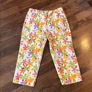 Talbots Petite Floral Stretch Bright Retrp Print Crop Pants